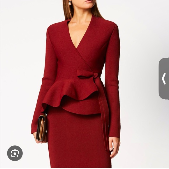 Scanlan Theodore crepe knit peplum set jacket top skirt small XS color garnet - Picture 4 of 5